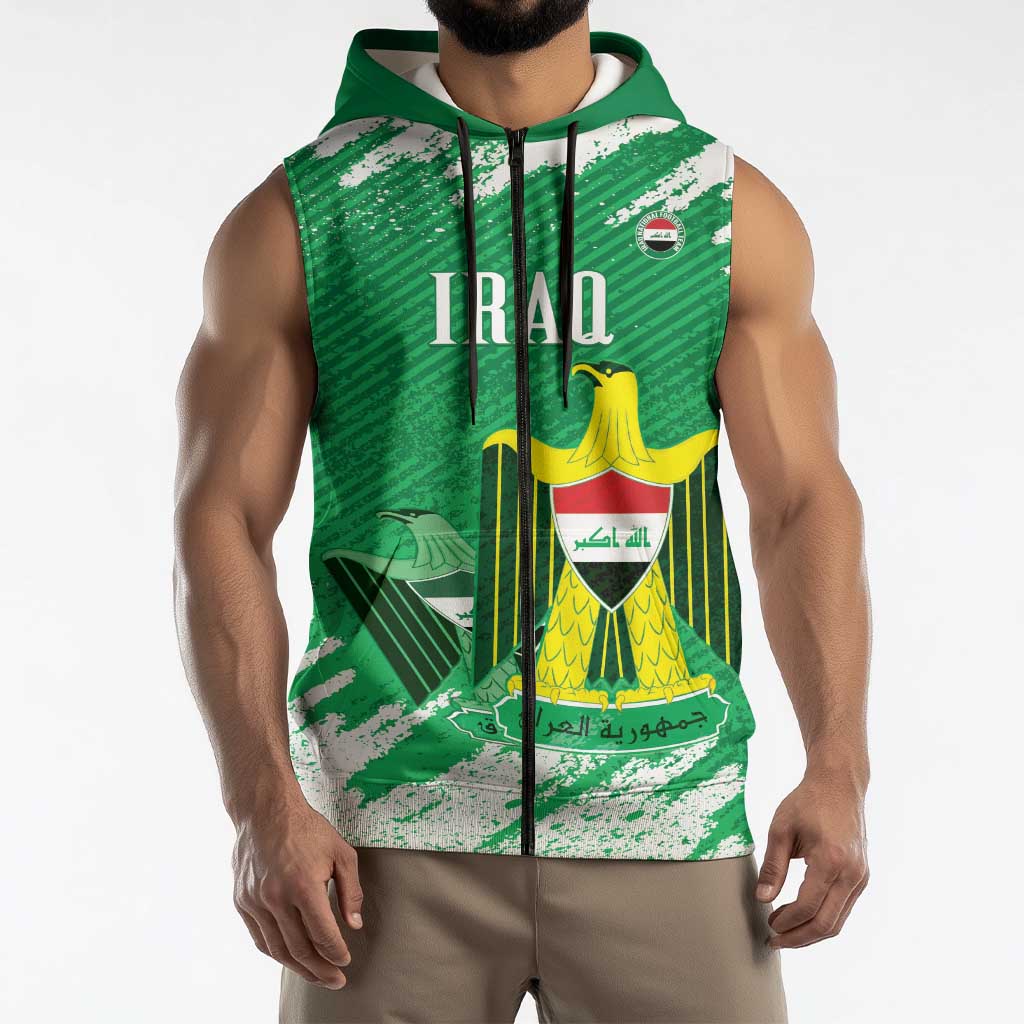 Iraq Football Custom Sleeveless Zip Hoodie Come On Lions of Mesopotamia