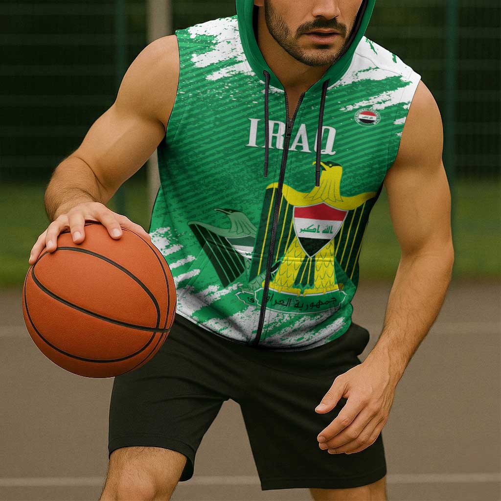 Iraq Football Custom Sleeveless Zip Hoodie Come On Lions of Mesopotamia
