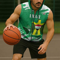 Iraq Football Custom Sleeveless Zip Hoodie Come On Lions of Mesopotamia