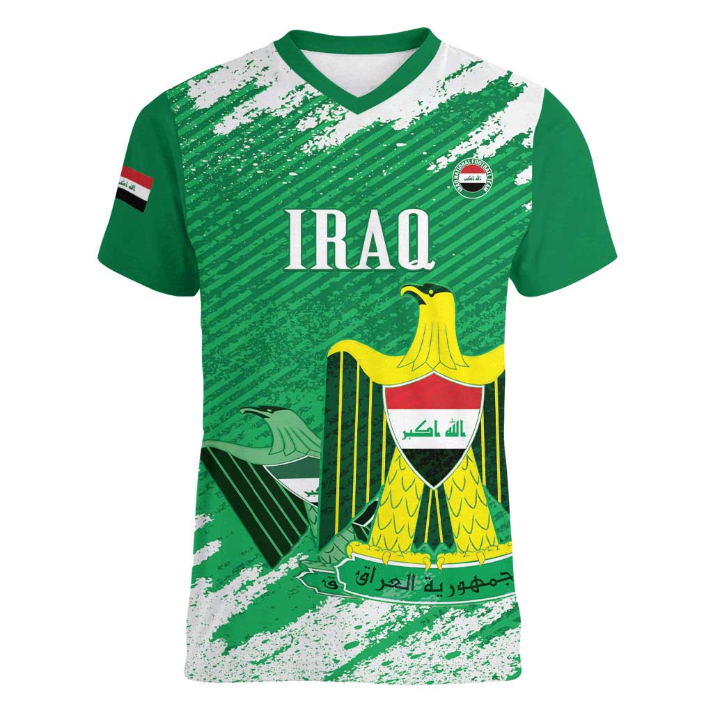 Iraq Football Custom Women V-Neck T-Shirt Come On Lions of Mesopotamia