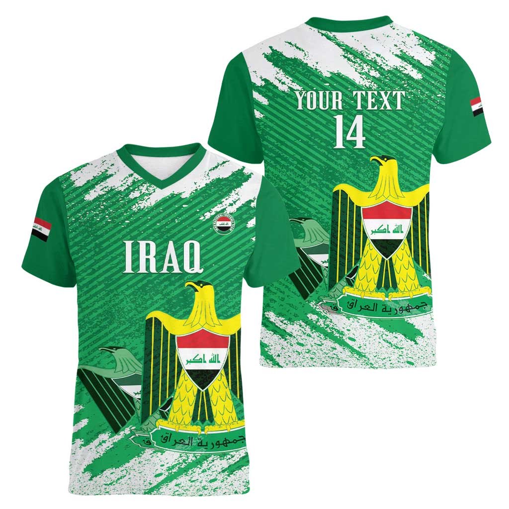 Iraq Football Custom Women V-Neck T-Shirt Come On Lions of Mesopotamia