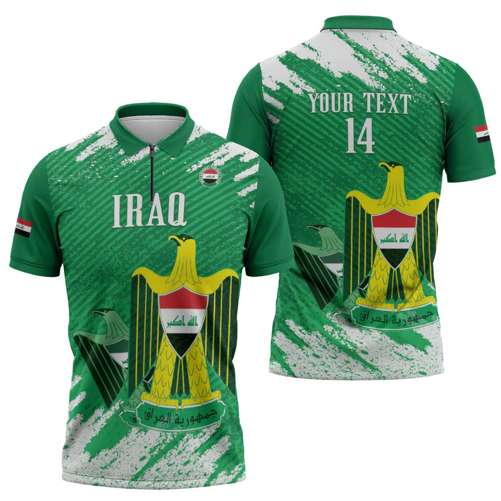 Iraq Football Custom Zipper Polo Shirt Come On Lions of Mesopotamia