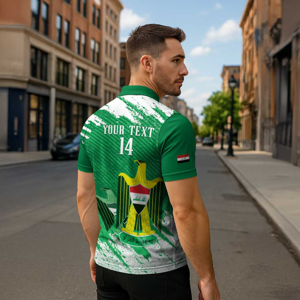 Iraq Football Custom Zipper Polo Shirt Come On Lions of Mesopotamia