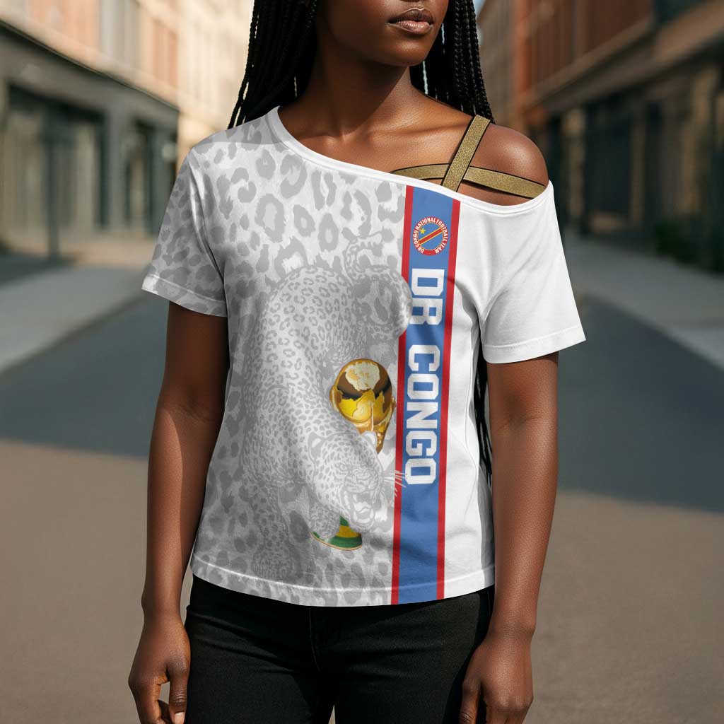 DR Congo Football Custom Cross Shoulder Shirt Come On Leopards White Color