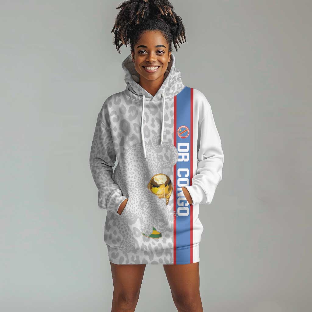 DR Congo Football Custom Hoodie Dress Come On Leopards White Color