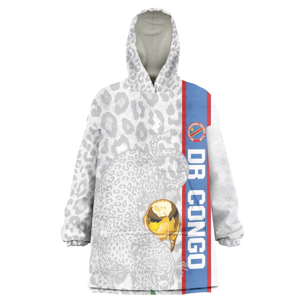 DR Congo Football Custom Kid Wearable Blanket Hoodie Come On Leopards White Color