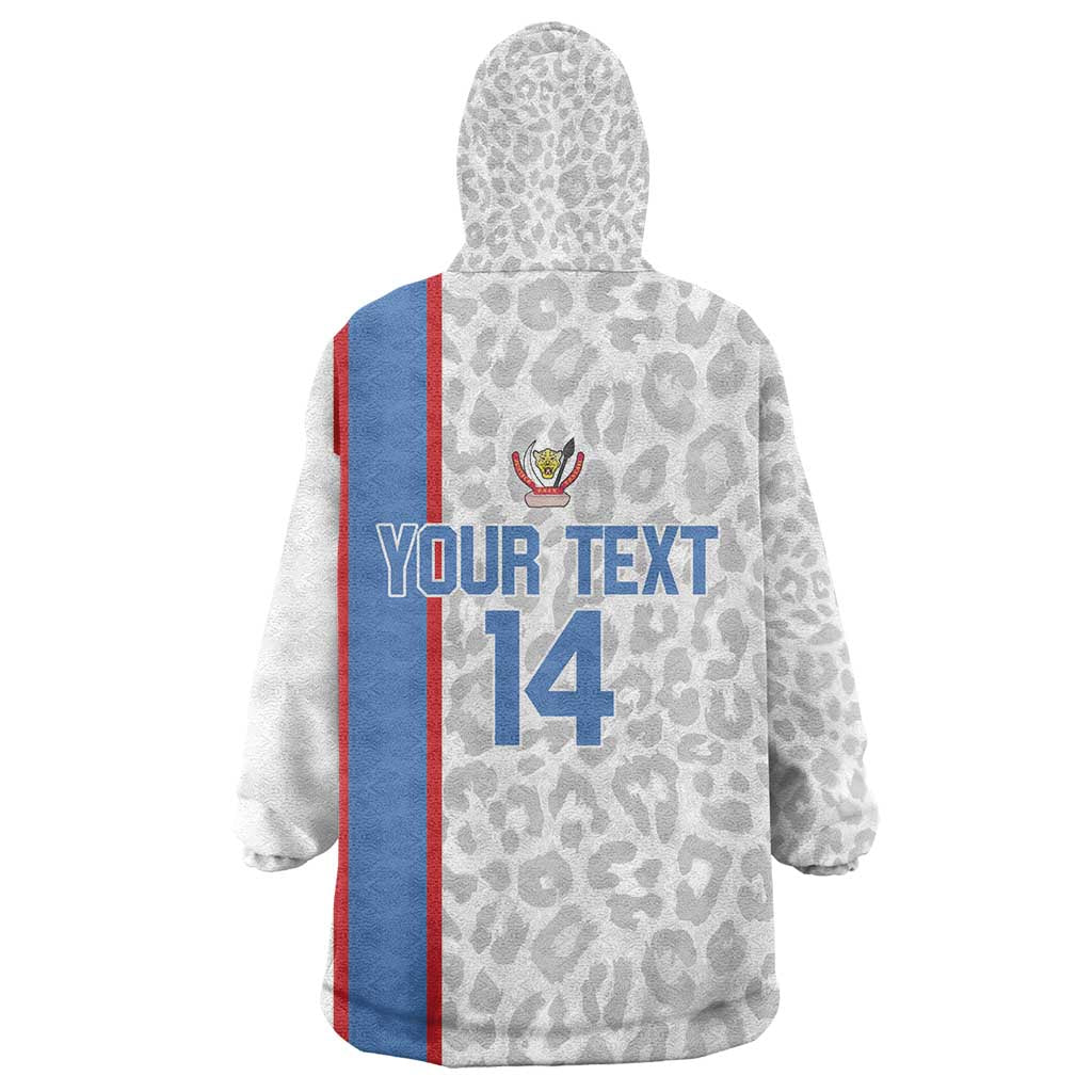 DR Congo Football Custom Kid Wearable Blanket Hoodie Come On Leopards White Color