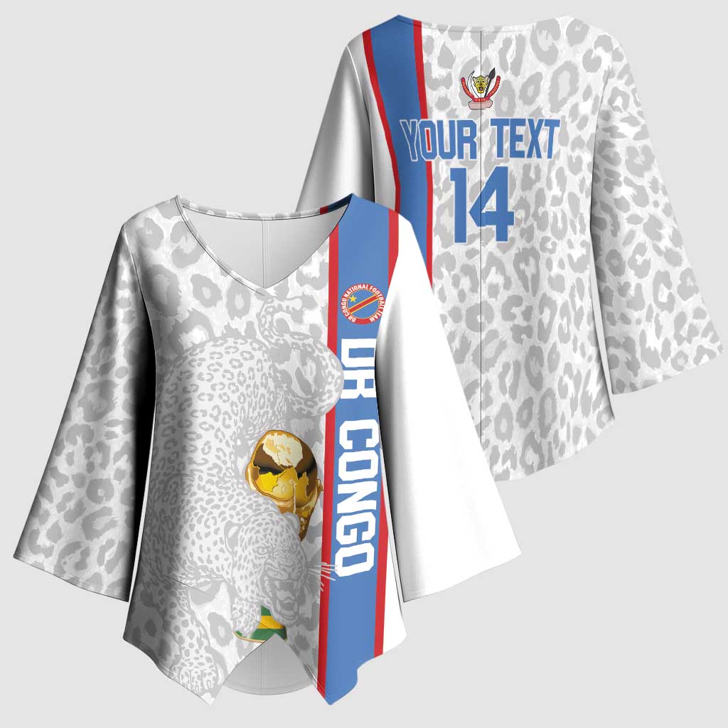 DR Congo Football Custom Kimono Sleeve Blouse Come On Leopards White Color