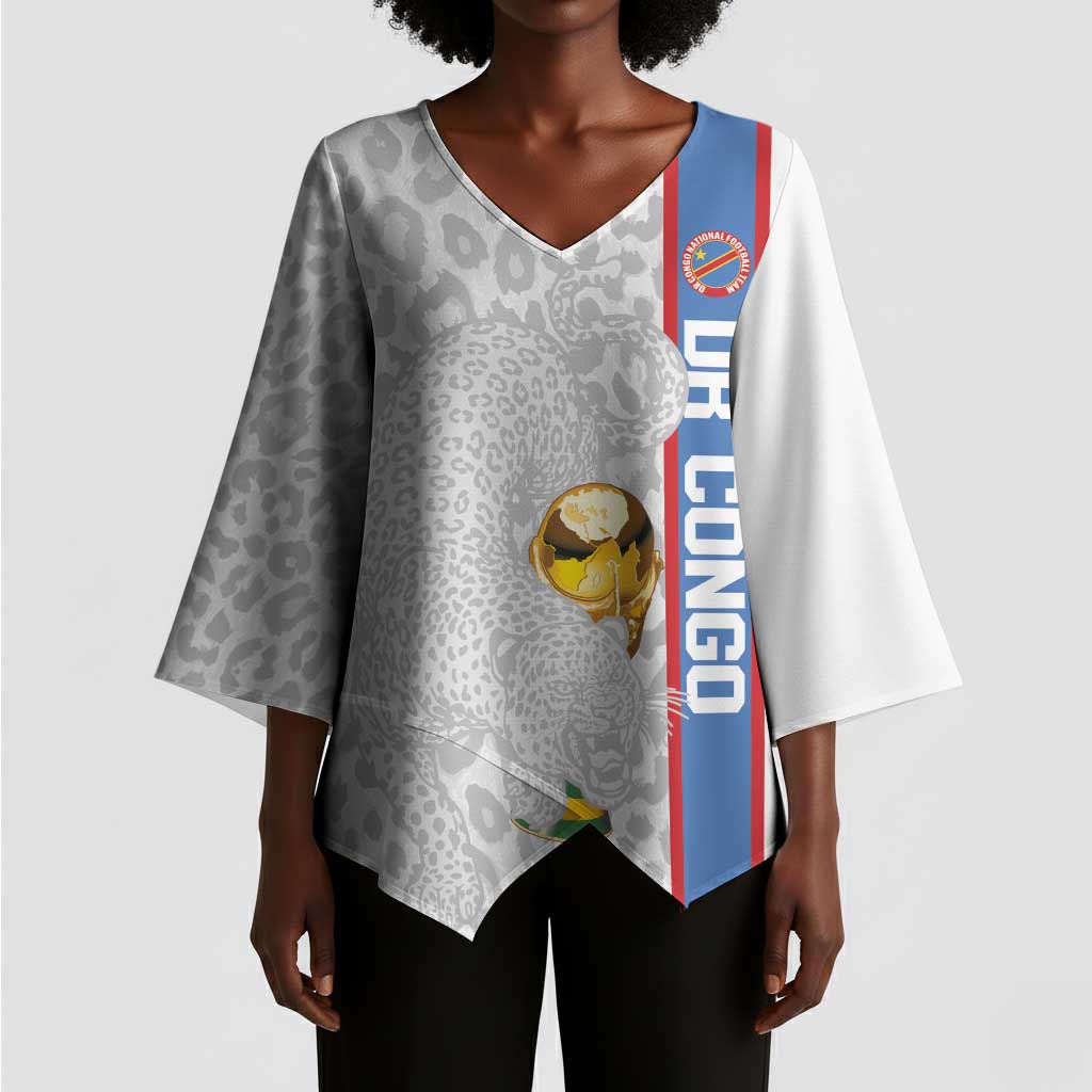 DR Congo Football Custom Kimono Sleeve Blouse Come On Leopards White Color