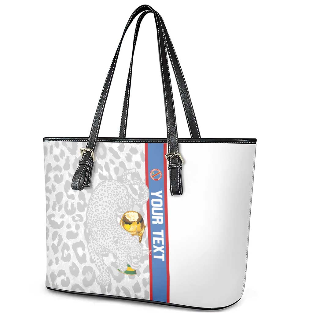 DR Congo Football Custom Leather Tote Bag Come On Leopards White Color