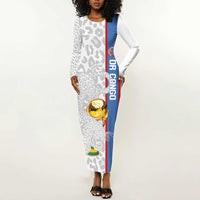 DR Congo Football Custom Long Sleeve Bodycon Dress Come On Leopards White Color