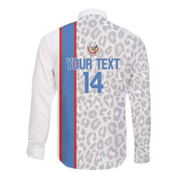 DR Congo Football Custom Long Sleeve Button Shirt Come On Leopards White Color