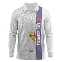 DR Congo Football Custom Long Sleeve Polo Shirt Come On Leopards White Color