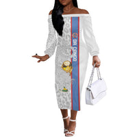 DR Congo Football Custom Off The Shoulder Long Sleeve Dress Come On Leopards White Color
