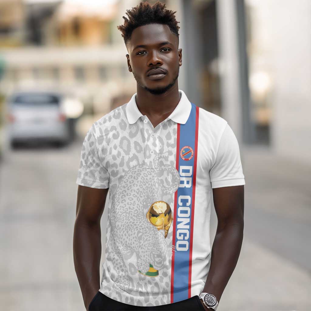 DR Congo Football Custom Polo Shirt Come On Leopards White Color