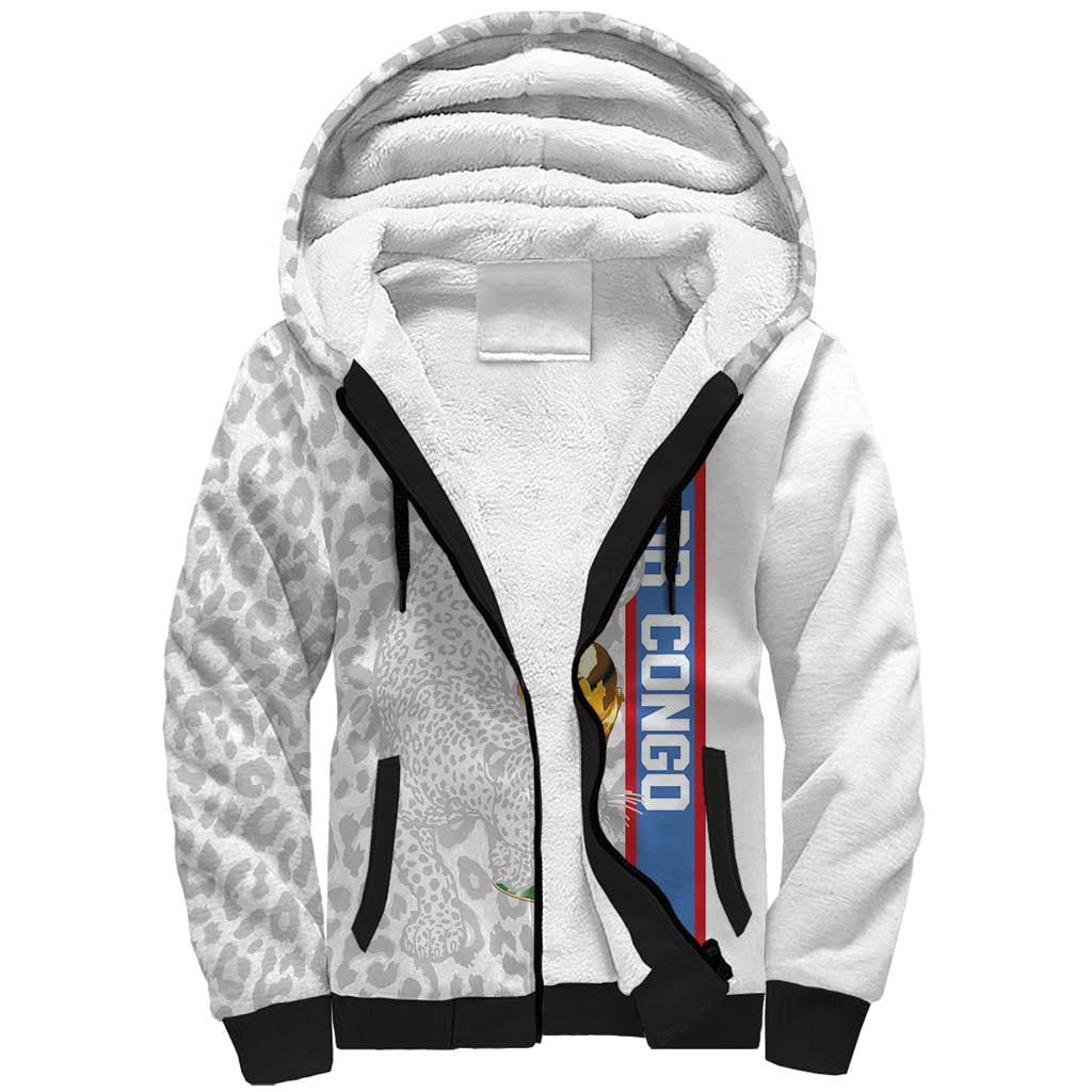 DR Congo Football Custom Sherpa Hoodie Come On Leopards White Color