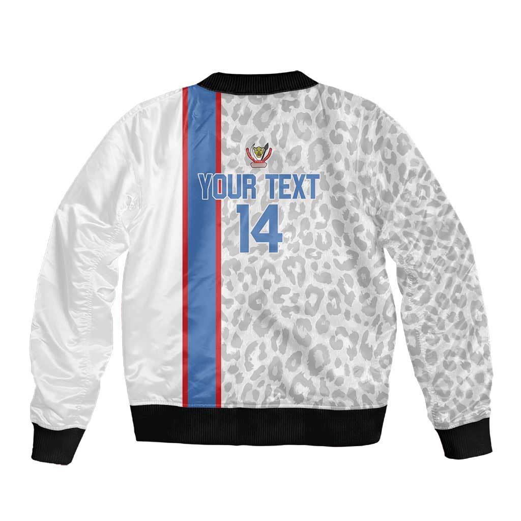 DR Congo Football Custom Sleeve Zip Bomber Jacket Come On Leopards White Color