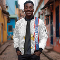 DR Congo Football Custom Sleeve Zip Bomber Jacket Come On Leopards White Color