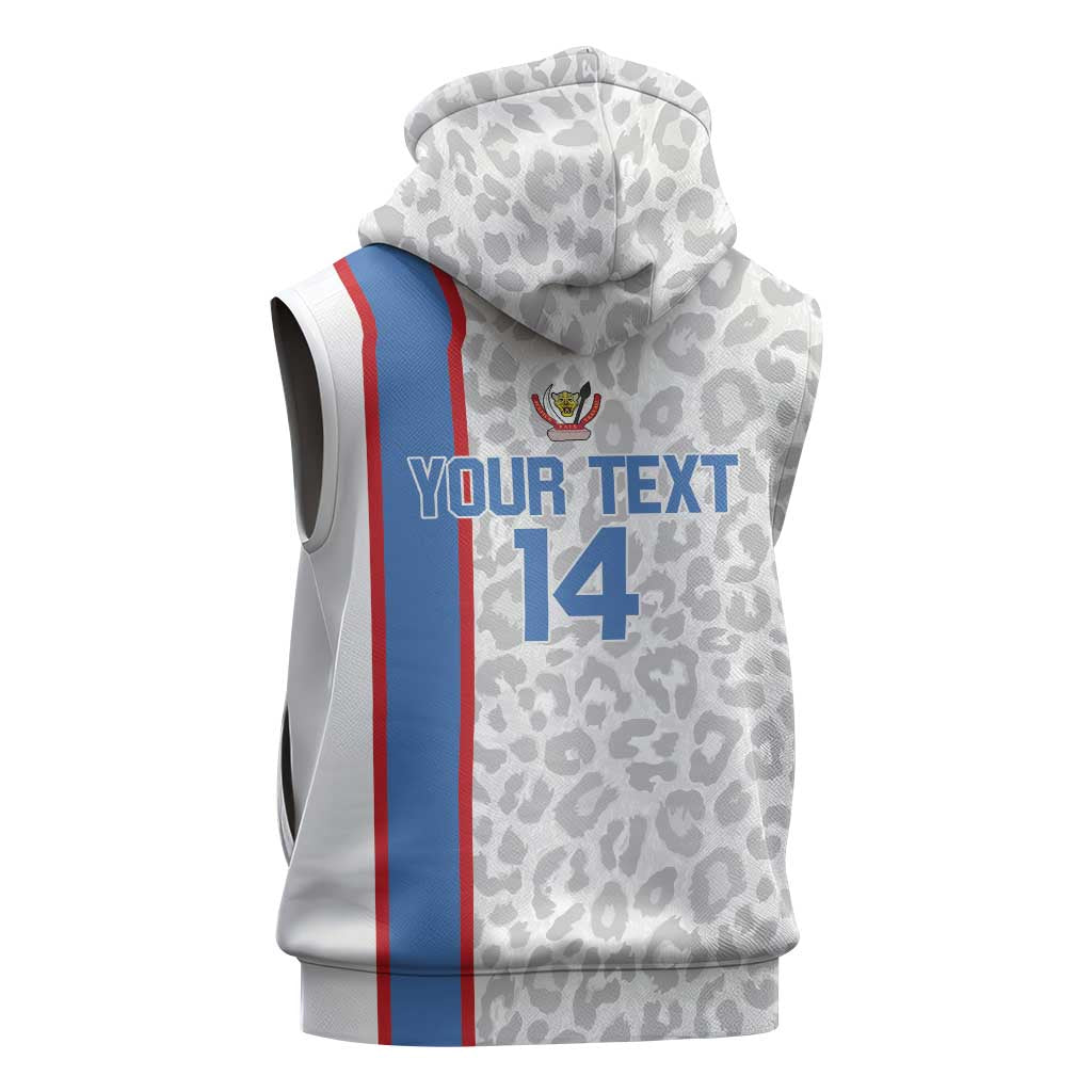DR Congo Football Custom Sleeveless Zip Hoodie Come On Leopards White Color