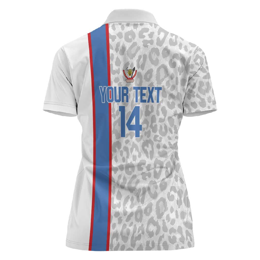 DR Congo Football Custom Women Polo Shirt Come On Leopards White Color