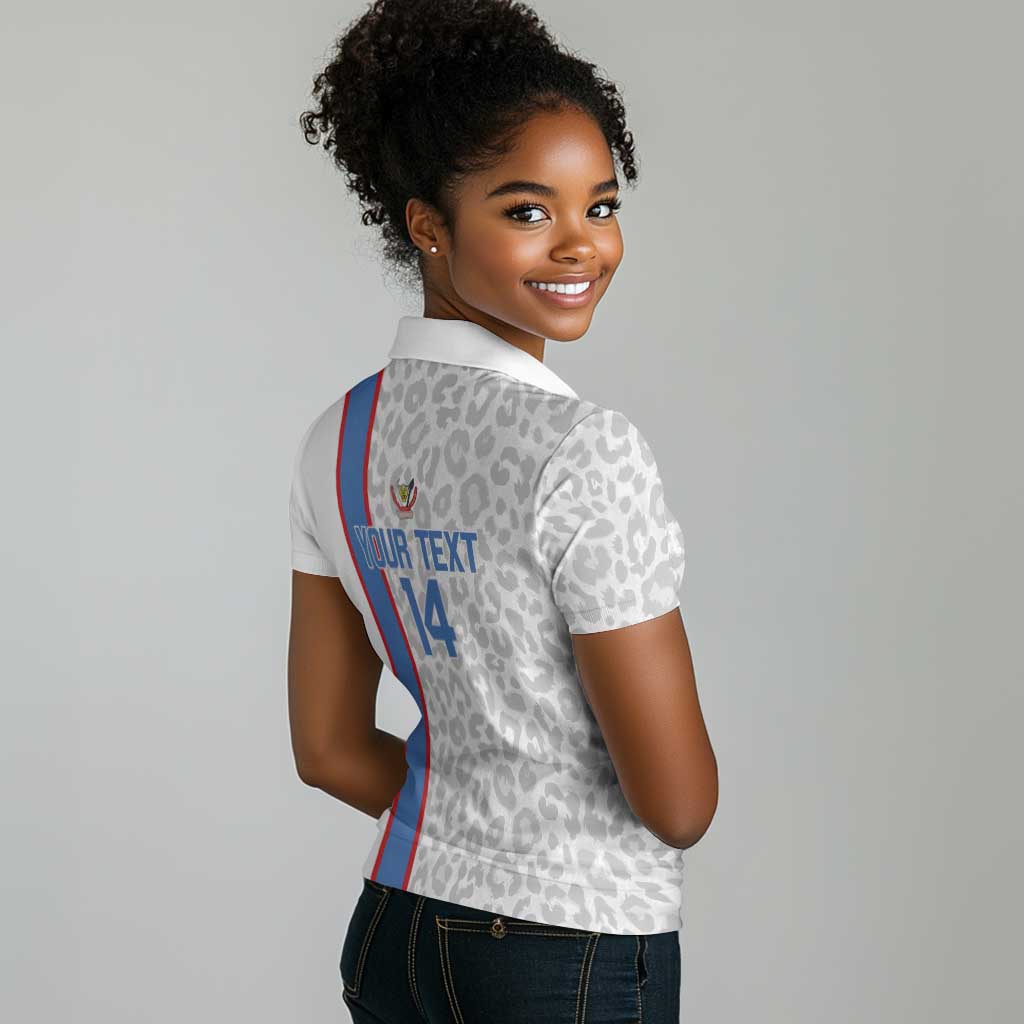 DR Congo Football Custom Women Polo Shirt Come On Leopards White Color