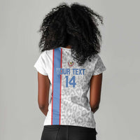 DR Congo Football Custom Women V-Neck T-Shirt Come On Leopards White Color
