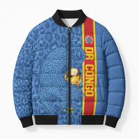 DR Congo Football Custom Bomber Puffer Jacket Come On Leopards Blue Color