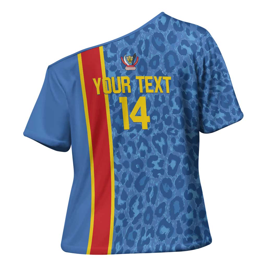 DR Congo Football Custom Cross Shoulder Shirt Come On Leopards Blue Color
