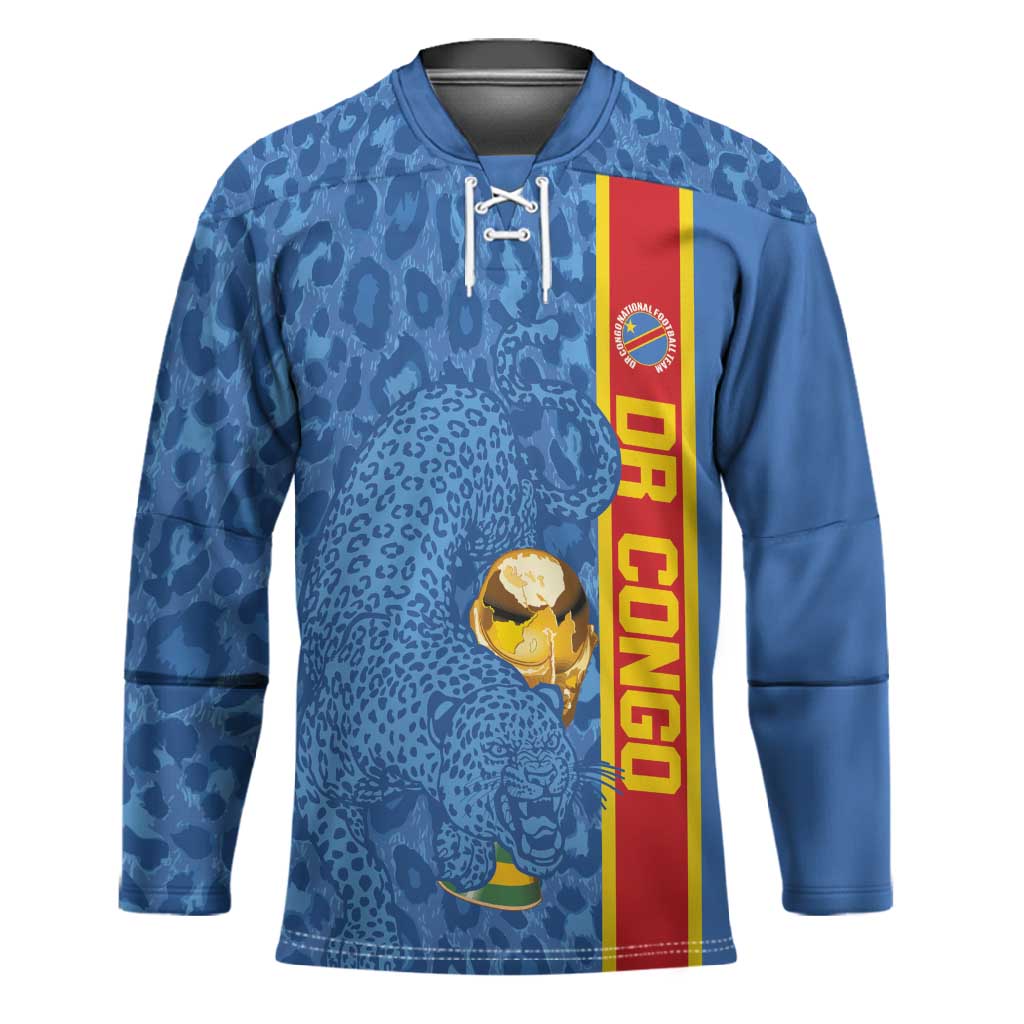 DR Congo Football Custom Hockey Jersey Come On Leopards Blue Color
