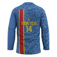 DR Congo Football Custom Hockey Jersey Come On Leopards Blue Color