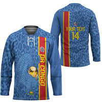 DR Congo Football Custom Hockey Jersey Come On Leopards Blue Color