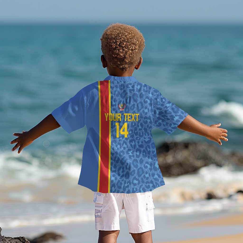 DR Congo Football Custom Kid Hawaiian Shirt Come On Leopards Blue Color