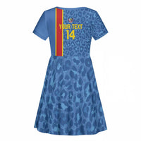 DR Congo Football Custom Kid Short Sleeve Dress Come On Leopards Blue Color