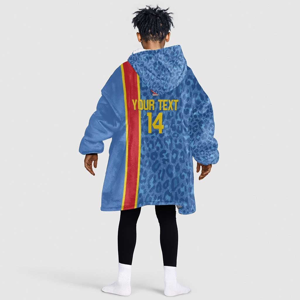 DR Congo Football Custom Kid Wearable Blanket Hoodie Come On Leopards Blue Color