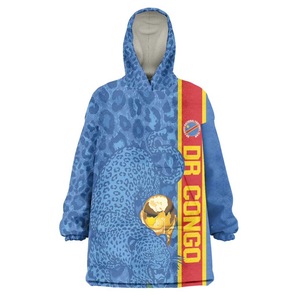 DR Congo Football Custom Kid Wearable Blanket Hoodie Come On Leopards Blue Color