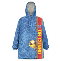 DR Congo Football Custom Kid Wearable Blanket Hoodie Come On Leopards Blue Color