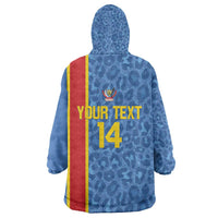 DR Congo Football Custom Kid Wearable Blanket Hoodie Come On Leopards Blue Color