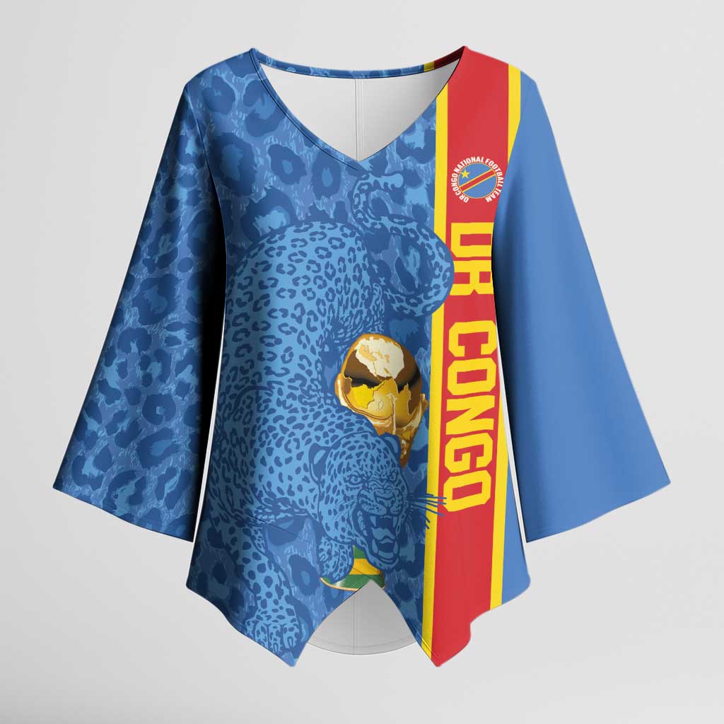 DR Congo Football Custom Kimono Sleeve Blouse Come On Leopards Blue Color