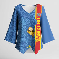 DR Congo Football Custom Kimono Sleeve Blouse Come On Leopards Blue Color