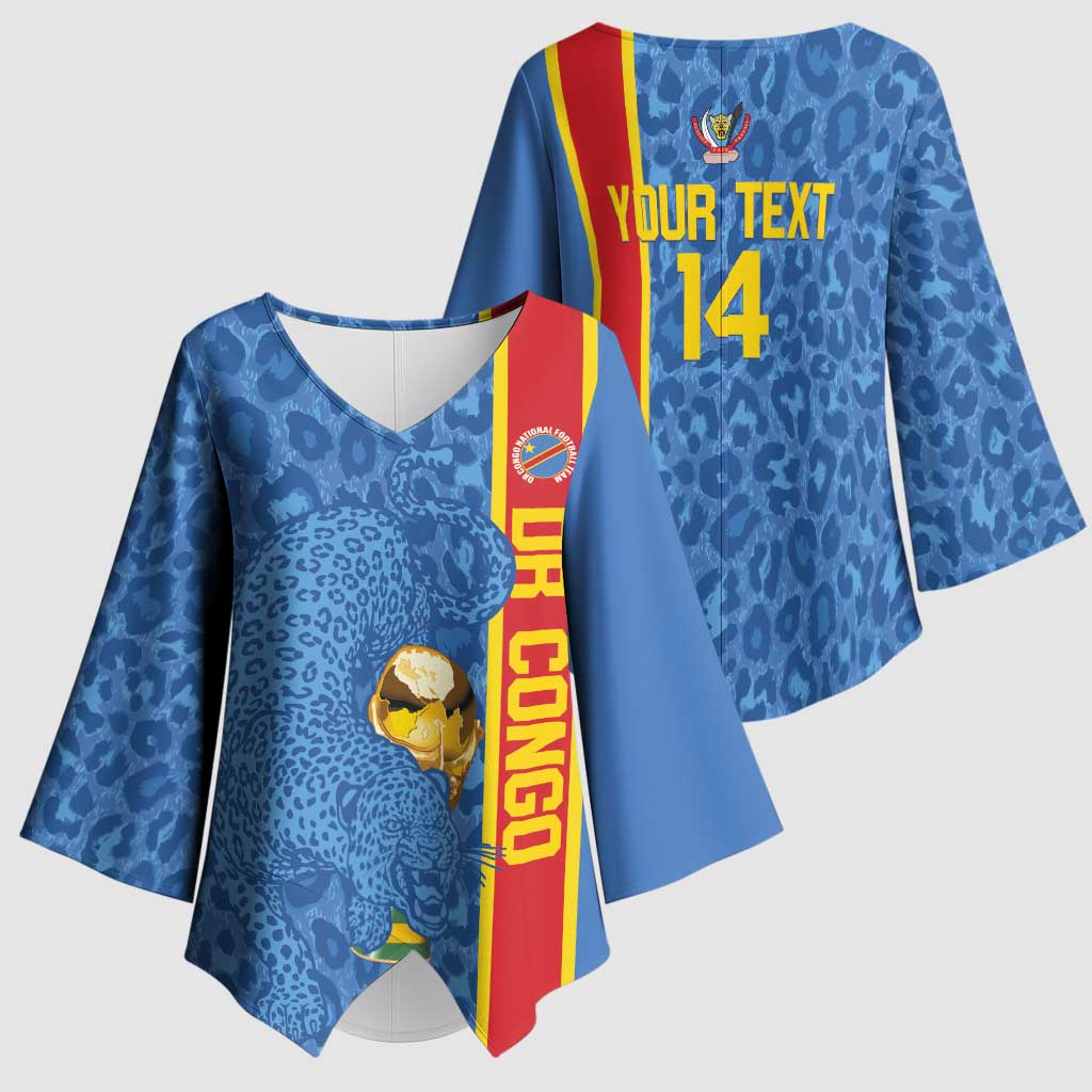 DR Congo Football Custom Kimono Sleeve Blouse Come On Leopards Blue Color