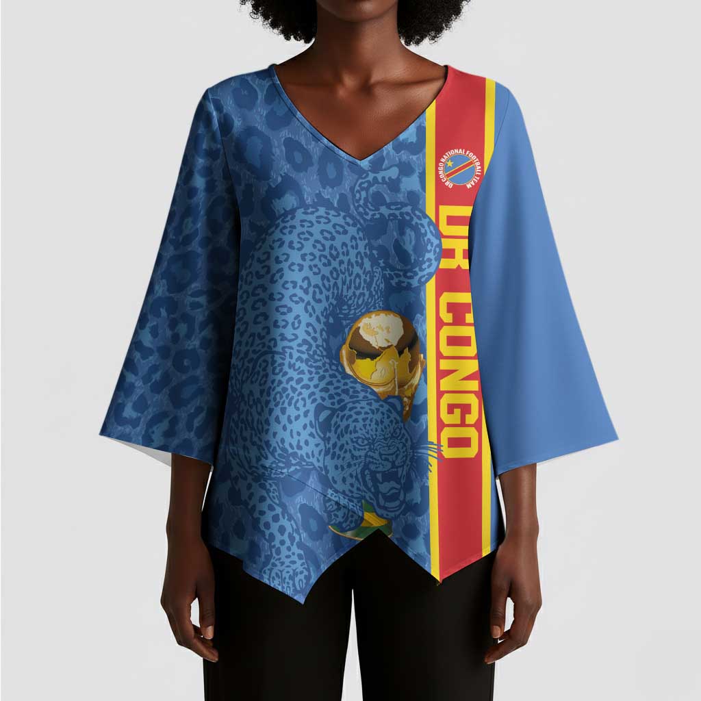 DR Congo Football Custom Kimono Sleeve Blouse Come On Leopards Blue Color