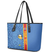 DR Congo Football Custom Leather Tote Bag Come On Leopards Blue Color