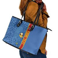 DR Congo Football Custom Leather Tote Bag Come On Leopards Blue Color
