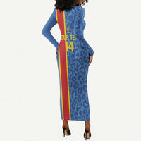 DR Congo Football Custom Long Sleeve Bodycon Dress Come On Leopards Blue Color