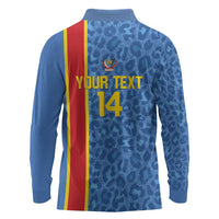 DR Congo Football Custom Long Sleeve Polo Shirt Come On Leopards Blue Color