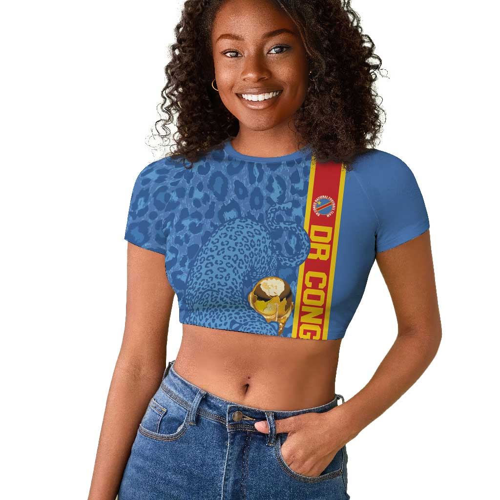 DR Congo Football Custom Raglan Cropped T shirt Come On Leopards Blue Color