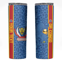 DR Congo Football Custom Skinny Tumbler Come On Leopards Blue Color