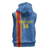 DR Congo Football Custom Sleeveless Zip Hoodie Come On Leopards Blue Color