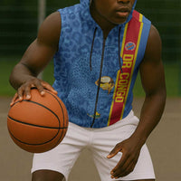 DR Congo Football Custom Sleeveless Zip Hoodie Come On Leopards Blue Color