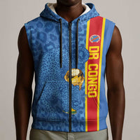 DR Congo Football Custom Sleeveless Zip Hoodie Come On Leopards Blue Color